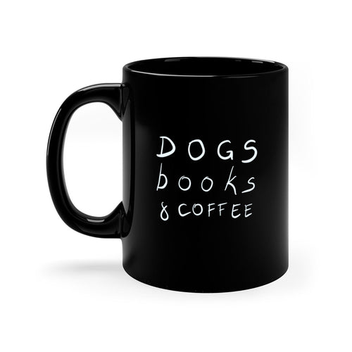 dogs books and coffee mug