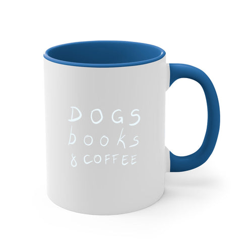 dogs books and coffee mug