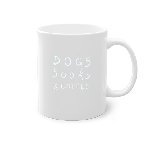 dogs books and coffee mug