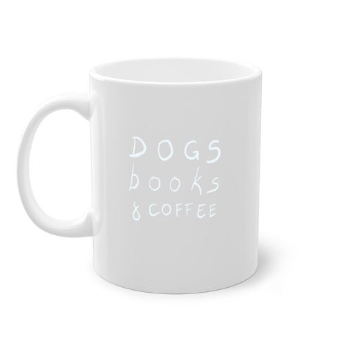 dogs books and coffee mug